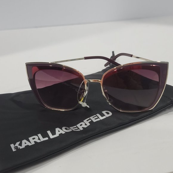 NEW ⭐ Karl Lagerfeld Sunglasses KL254S 55-16-140 Cat Eye Wine/Gold + Soft Case - Picture 3 of 11